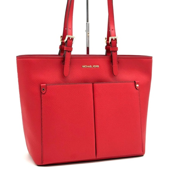 Michael Kors Jet Set Medium Pocket Tote Bag Red/Gold (NWT) - Picture 3 of 10